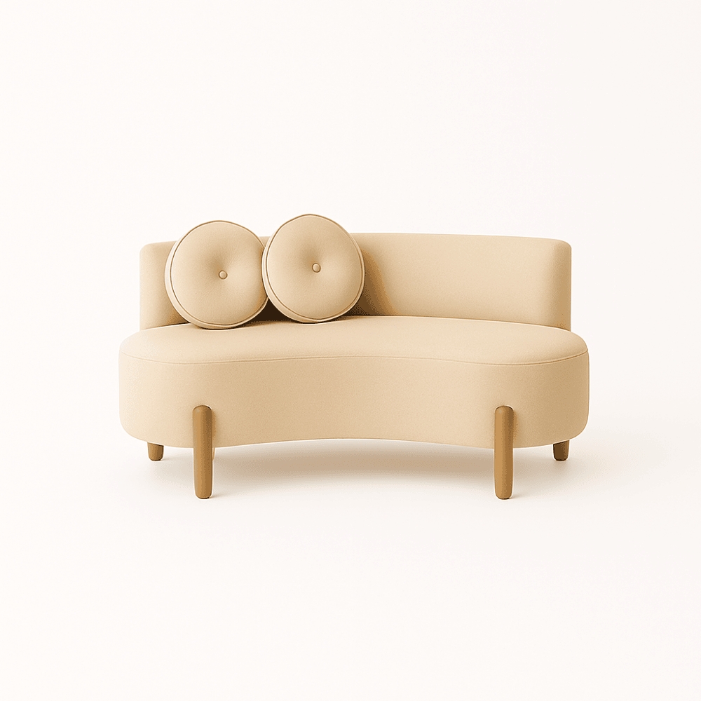 Kit 02 Poltronas Gaia +Sofá + Puff Living Decorativo Curvo Orgânico Boucle Bege - Montanaris Decor