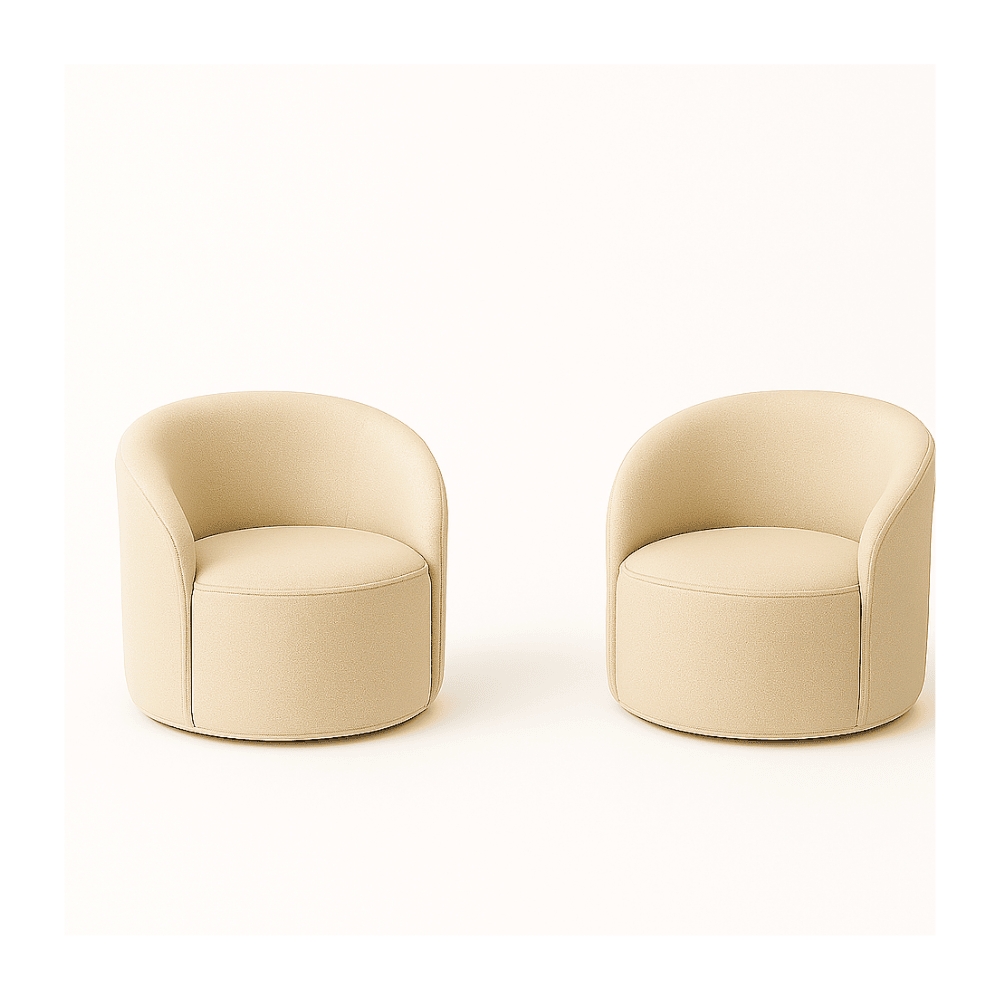 Kit 02 Poltronas Gaia +Sofá + Puff Living Decorativo Curvo Orgânico Boucle Bege - Montanaris Decor