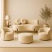 Kit 02 Poltronas Gaia +Sofá + Puff Living Decorativo Curvo Orgânico Boucle Bege - Montanaris Decor
