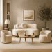 Kit 02 Poltronas Gaia +Sofá Living Decorativo Curvo Orgânico Boucle Bege - Montanaris Decor