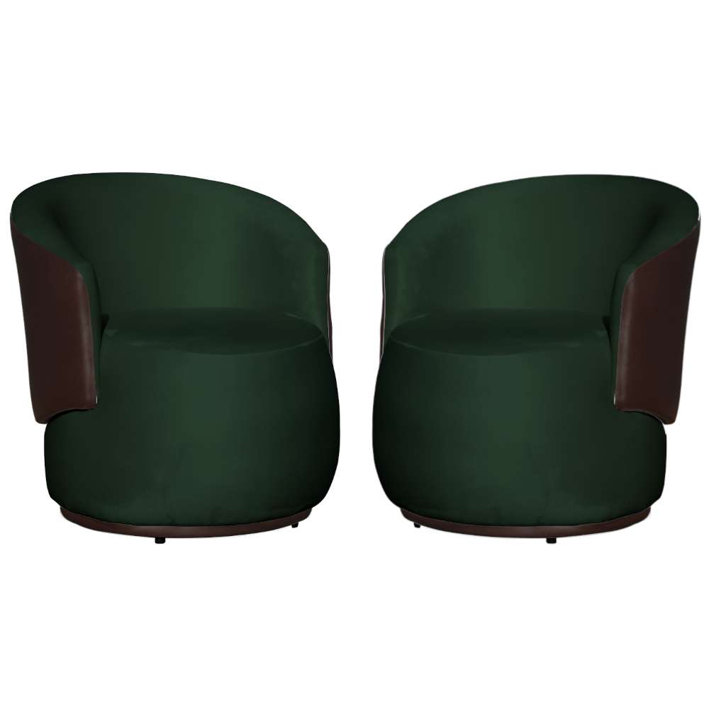 Kit 02 Poltronas Orgânica Decorativa Beatriz Veludo Verde/PU Marrom - Montanaris Decor