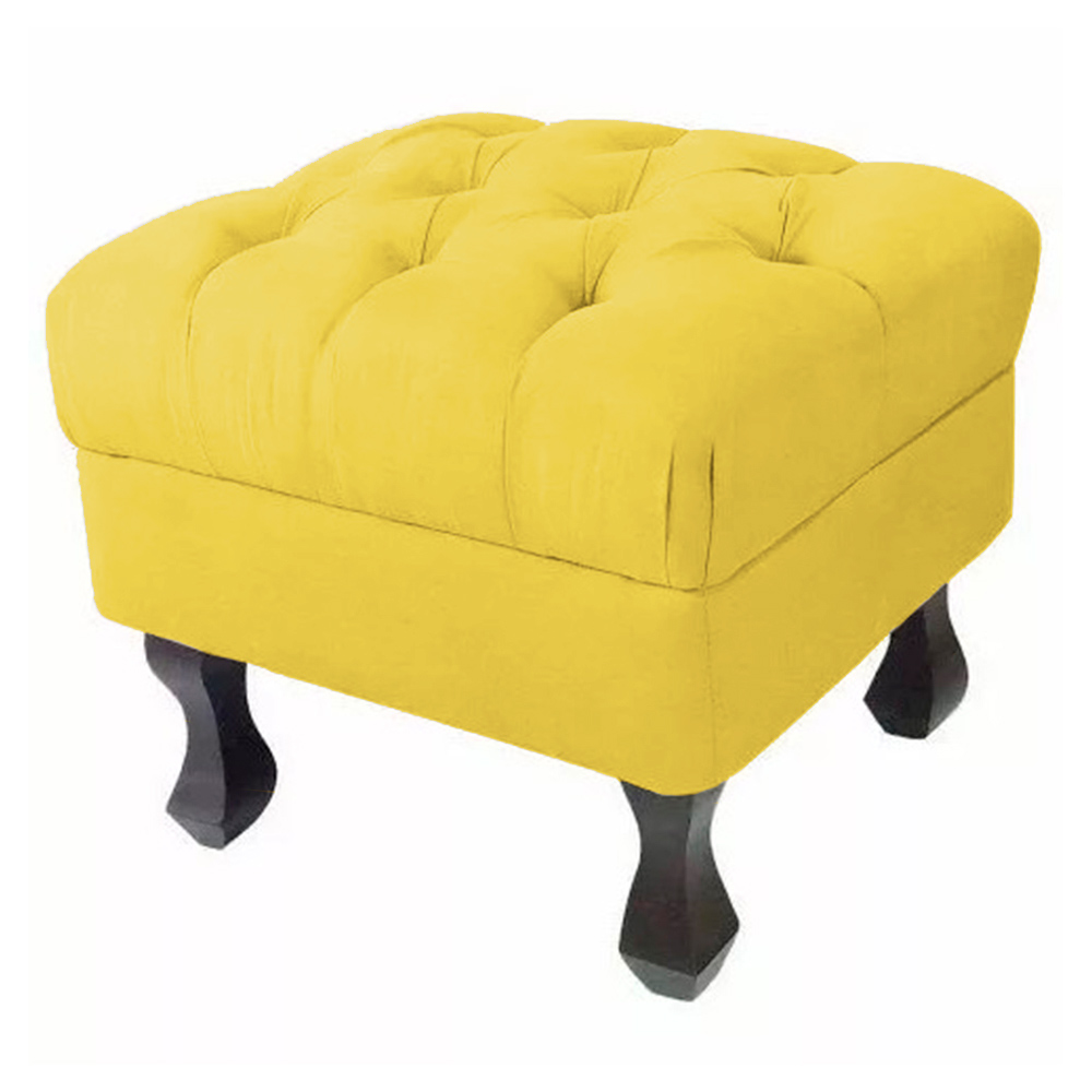 Kit 02 Puffs Decorativo Luiz Xv Veludo Amarelo - Montanaris Decor