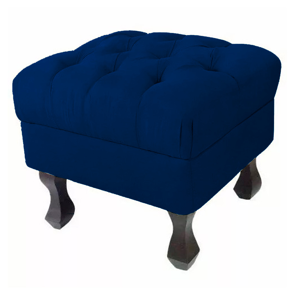 Kit 02 Puffs Decorativo Luiz Xv Veludo Azul Marinho - Montanaris Decor