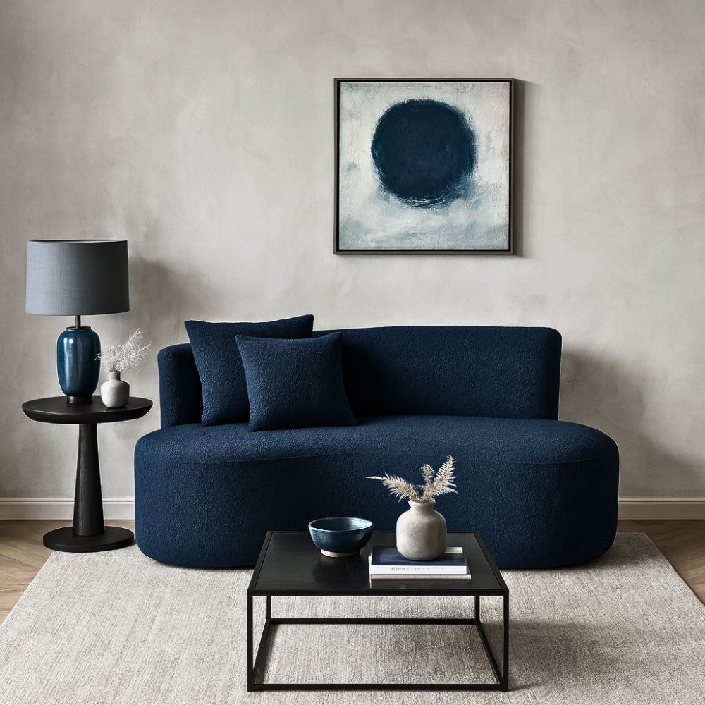 Kit 02 Sofá Decorativo Curvo Orgânico Nature Gaia Boucle Azul Marinho - Montanaris Decor
