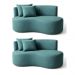 Kit 02 Sofá Decorativo Curvo Orgânico Nature Gaia Boucle Azul Turquesa - Montanaris Decor
