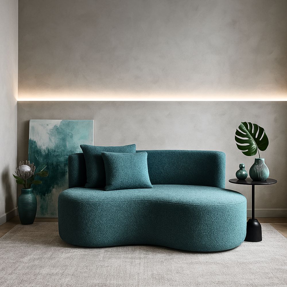 Kit 02 Sofá Decorativo Curvo Orgânico Nature Gaia Boucle Azul Turquesa - Montanaris Decor