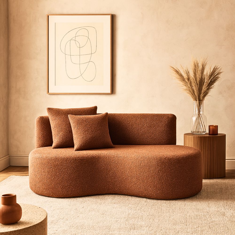 Kit 02 Sofá Decorativo Curvo Orgânico Nature Gaia Boucle Terracota - Montanaris Decor