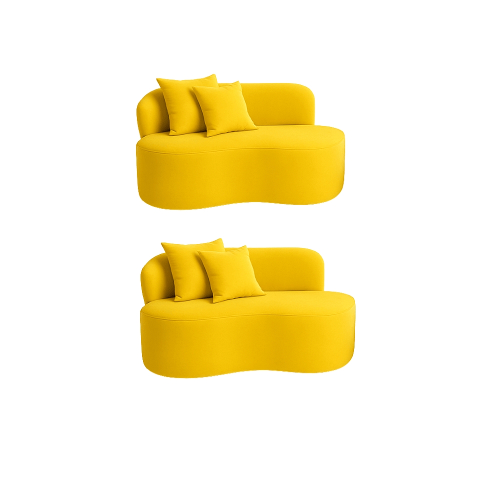 Kit 02 Sofá Decorativo Curvo Orgânico Nature Gaia Suede Amarelo  - Montanaris Decor
