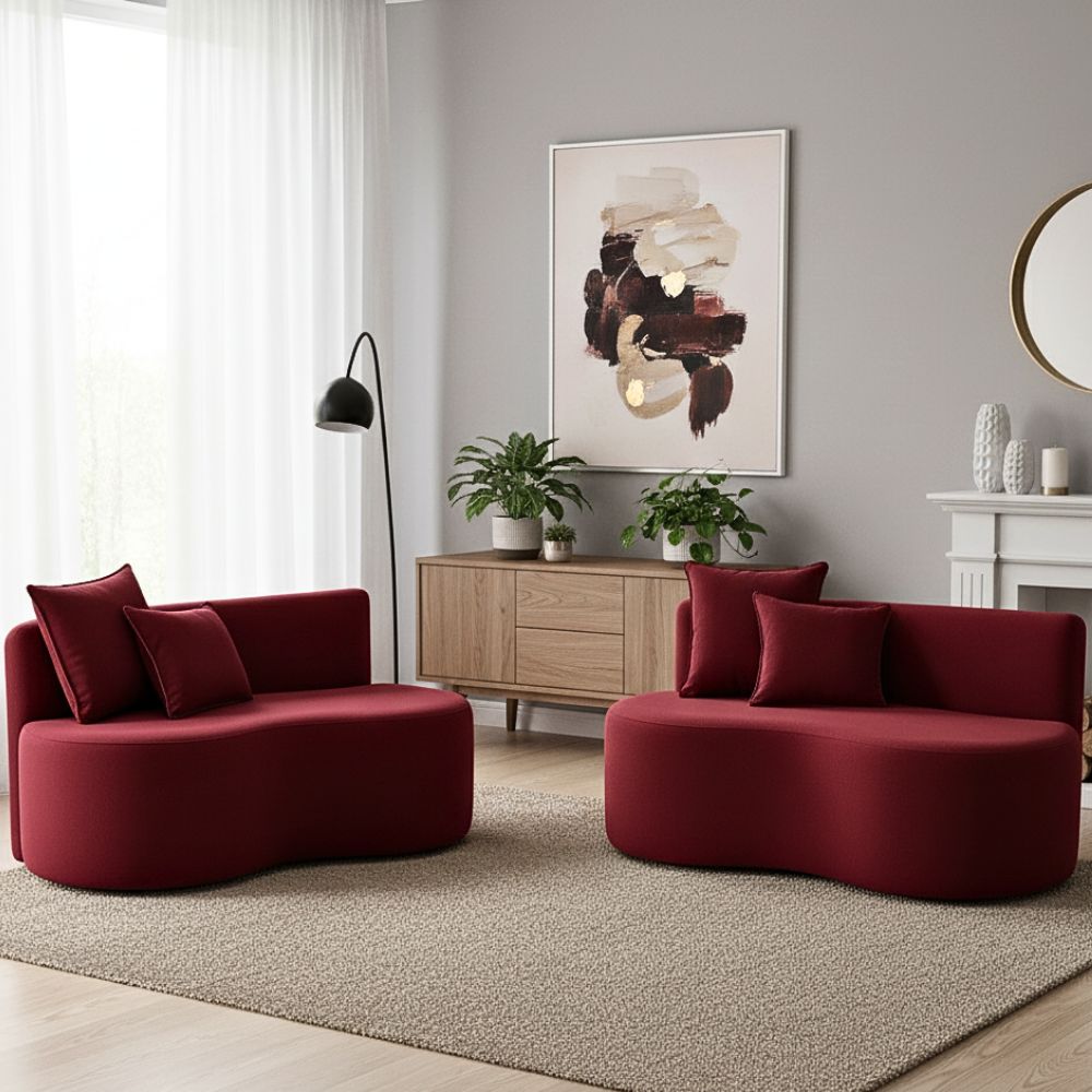 Kit 02 Sofá Decorativo Curvo Orgânico Nature Gaia Suede Bordo - Montanaris Decor