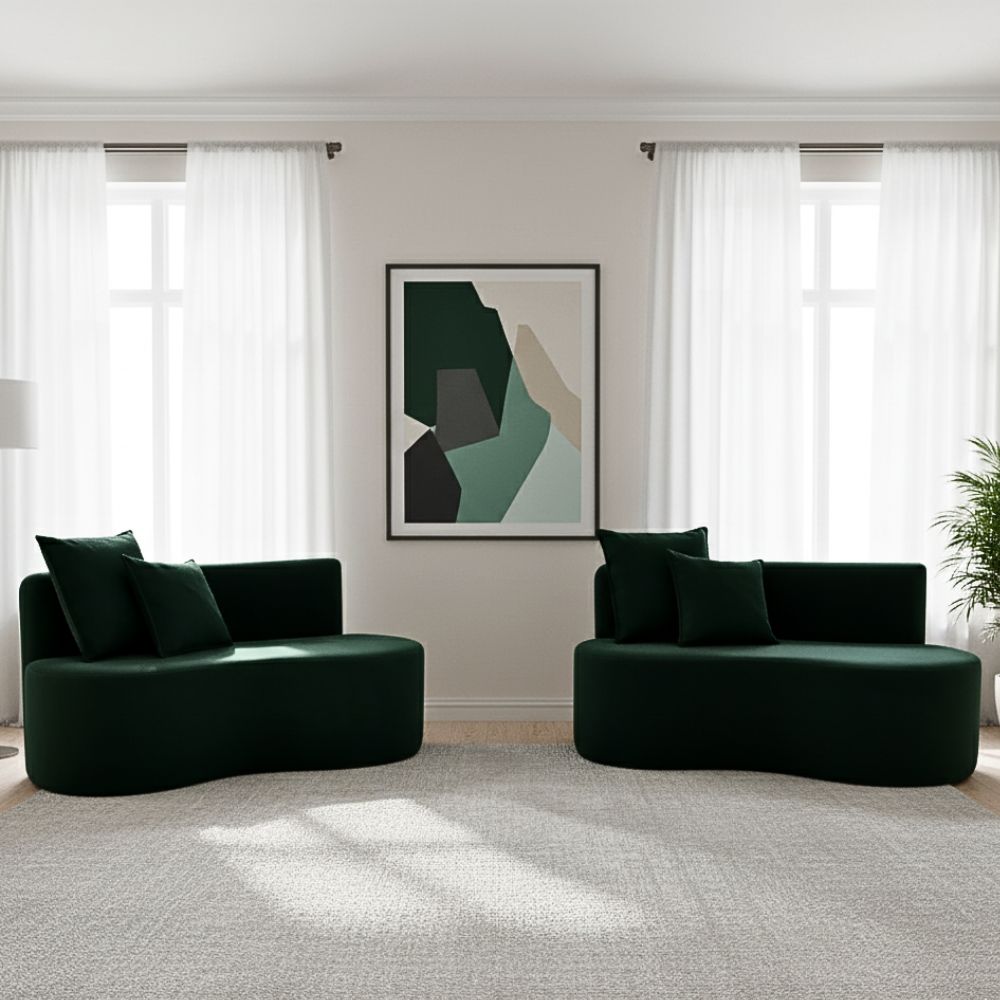 Kit 02 Sofá Decorativo Curvo Orgânico Nature Gaia Suede Verde - Montanaris Decor