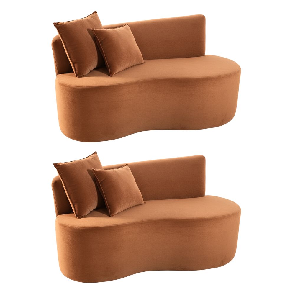 Kit 02 Sofá Decorativo Curvo Orgânico Nature Gaia Veludo Veludo Terracota - Montanaris Decor