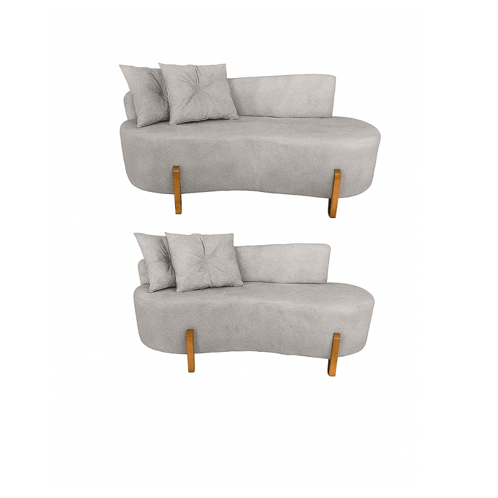 Kit 02 Sofá Orgânico 2 Lugares C/2 Almofadas Curvo Sala Recepção Boucle Cinza - Montanaris Decor
