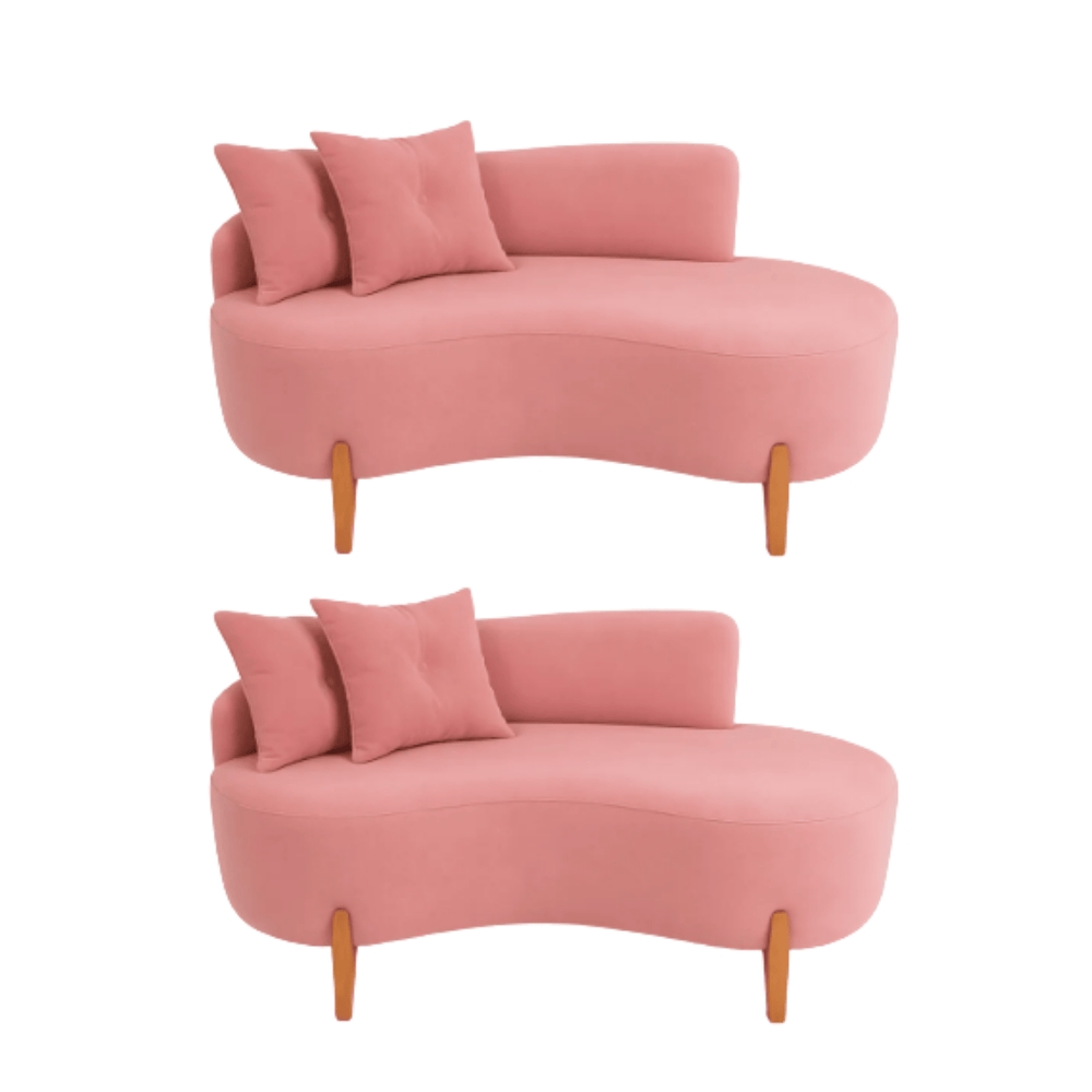 Kit 02 Sofá Orgânico 2 Lugares C/2 Almofadas Curvo Sala Recepção Boucle Rosa - Montanaris Decor