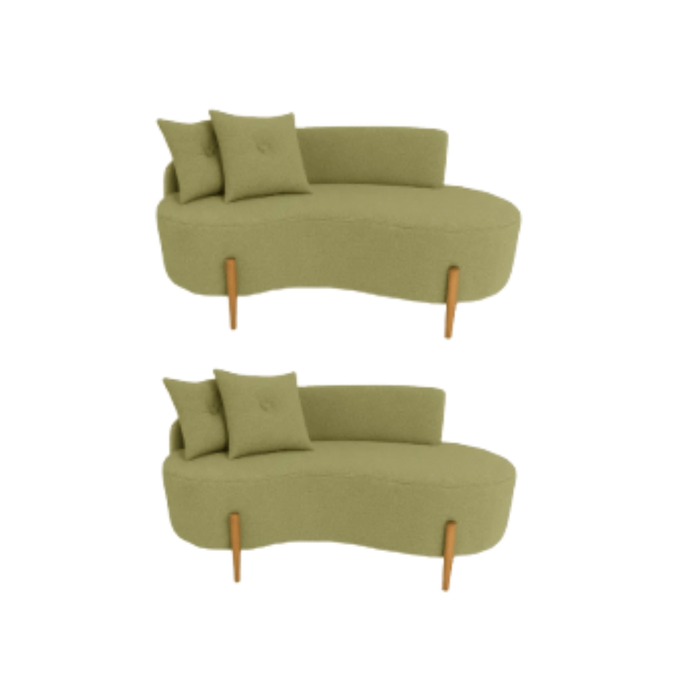 Kit 02 Sofá Orgânico 2 Lugares C/2 Almofadas Curvo Sala Recepção Boucle Verde - Montanaris Decor