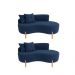 Kit 02 Sofá Orgânico 2 Lugares C/2 Almofadas Curvo Sala Recepção Veludo Azul Marinho - Montanaris Decor