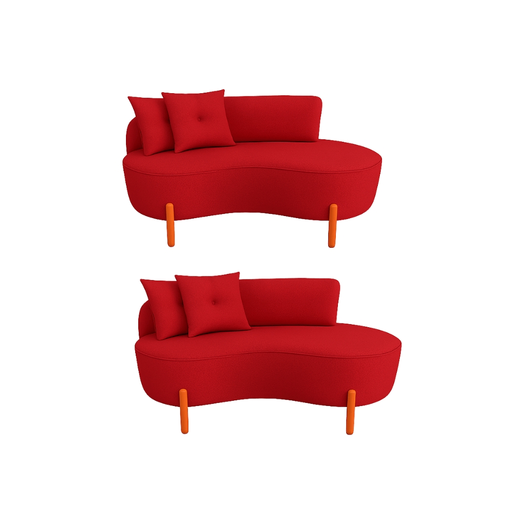 Kit 02 Sofá Orgânico 2 Lugares C/2 Almofadas Curvo Sala Recepção Veludo Vermelho - Montanaris Decor