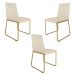 Kit 03 Cadeira de Jantar Estofada Lille Base Gold Courino Bege  - Montanaris Decor