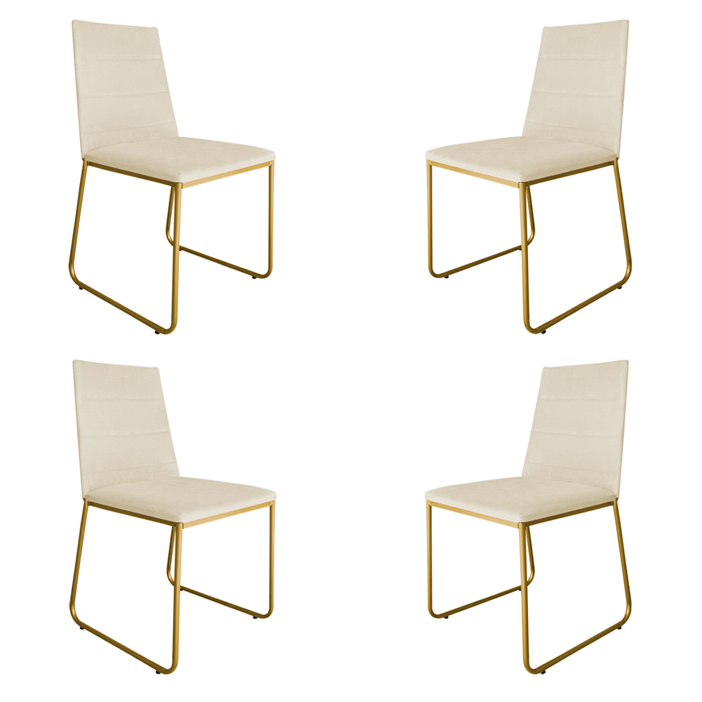 Kit 04 Cadeira de Jantar Estofada Lille Base Gold Courino Bege  - Montanaris Decor