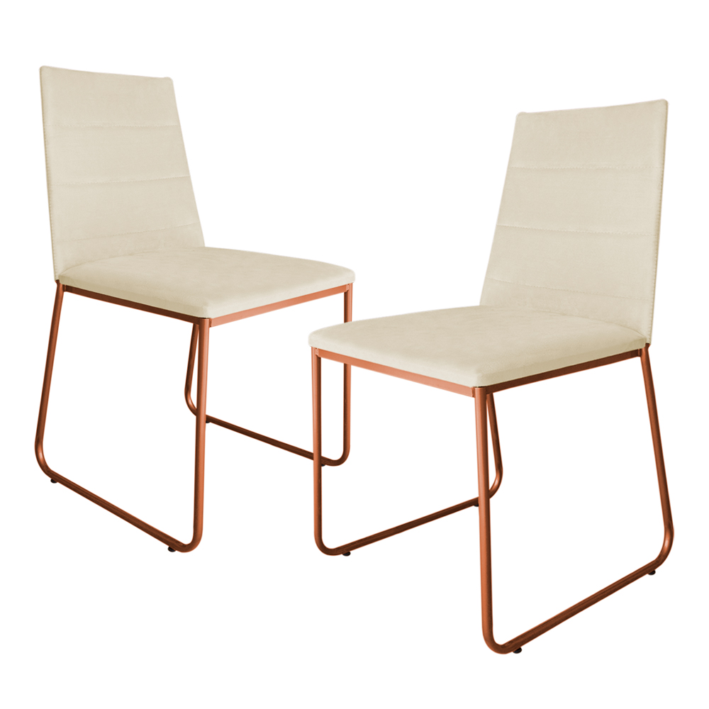 Kit 2 Cadeiras de Jantar Estofada Lille Base Bronze Veludo Bege - Montanaris Decor