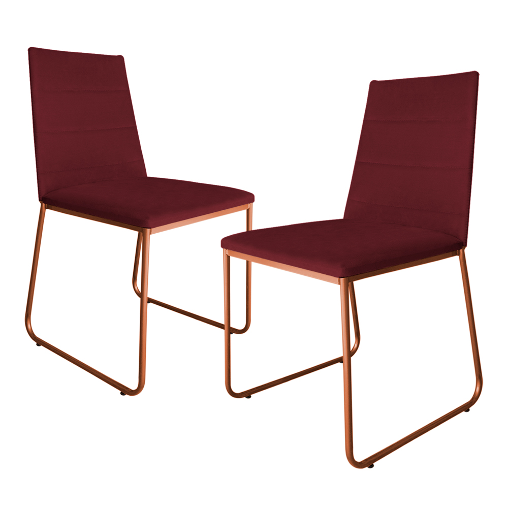 Kit 2 Cadeiras de Jantar Estofada Lille Base Bronze Veludo Bordô - Montanaris Decor