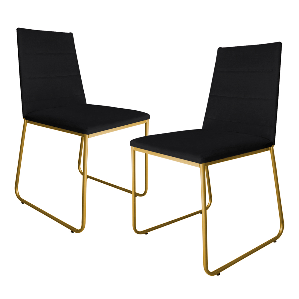 Kit 2 Cadeiras de Jantar Estofada Lille Base Gold Veludo Preto - Montanaris Decor