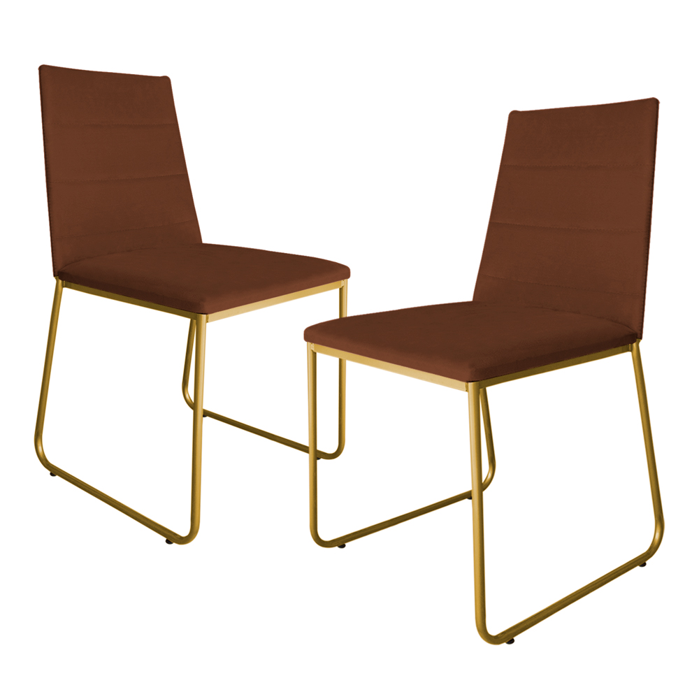 Kit 2 Cadeiras de Jantar Estofada Lille Base Gold Veludo Terracota - Montanaris Decor