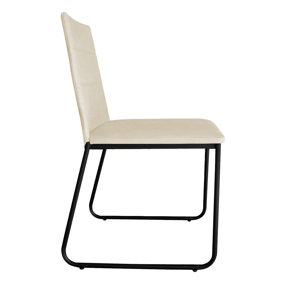 Kit 2 Cadeiras de Jantar Estofada Lille Base Preta Veludo Bege - Montanaris Decor
