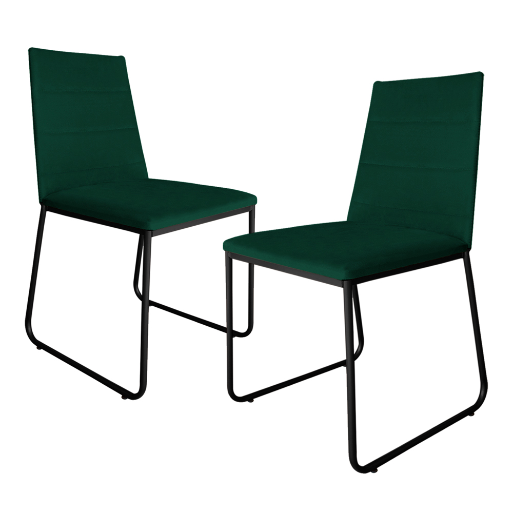 Kit 2 Cadeiras de Jantar Estofada Lille Base Preta Veludo Verde - Montanaris Decor