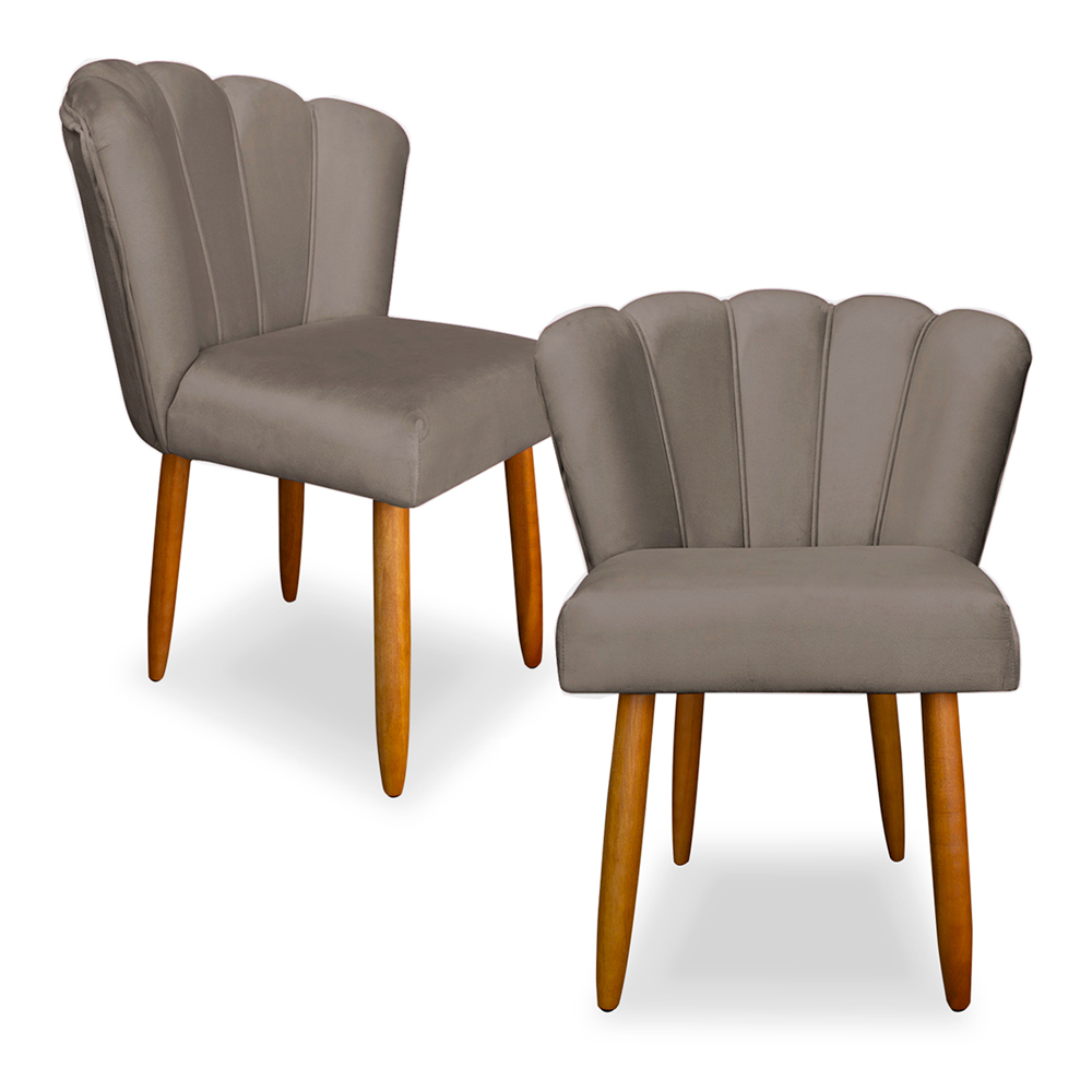Kit 2 Cadeiras de Jantar Pétala Estofada Pés Palito Veludo Cappuccino - Montanaris Decor