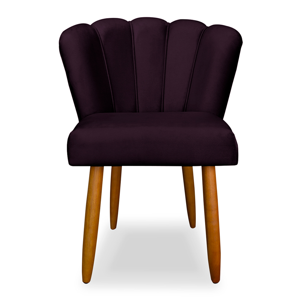 Kit 2 Cadeiras de Jantar Pétala Estofada Pés Palito Veludo Roxo - Montanaris Decor