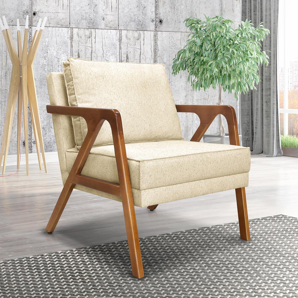 Kit 2 Poltronas Decorativa Ana para Sala de Estar Linho Bege - Montanaris Decor