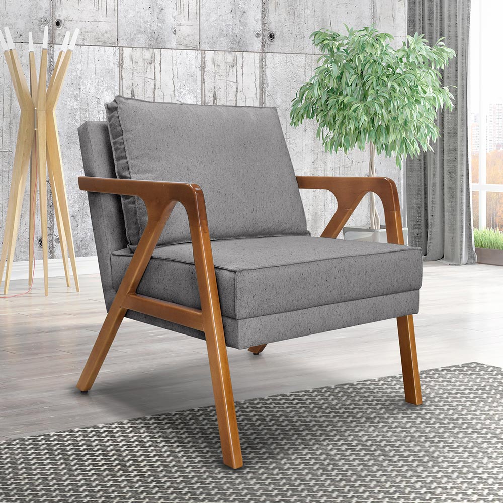 Kit 2 Poltronas Decorativa Ana para Sala de Estar Linho Cinza - Montanaris Decor