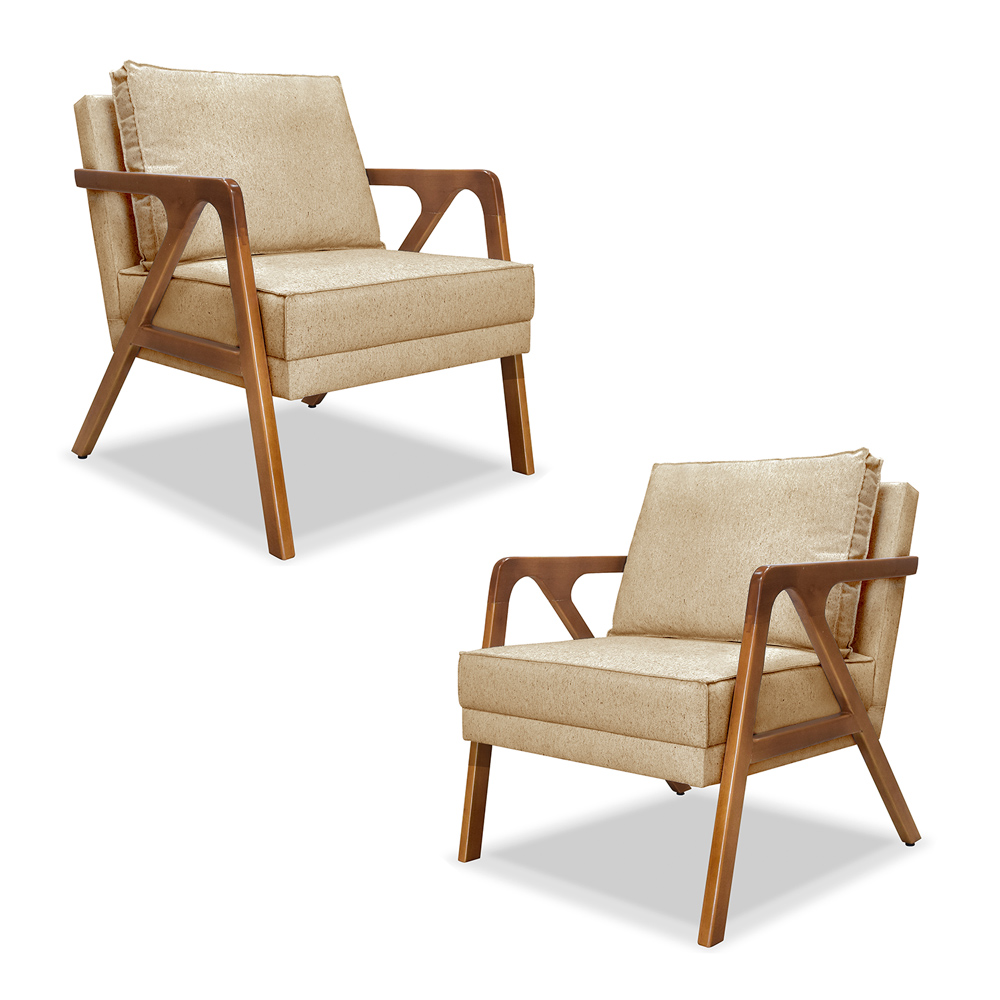 Kit 2 Poltronas Decorativa Ana para Sala de Estar Linho Dourado - Montanaris Decor