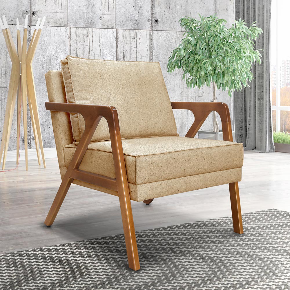 Kit 2 Poltronas Decorativa Ana para Sala de Estar Linho Dourado - Montanaris Decor