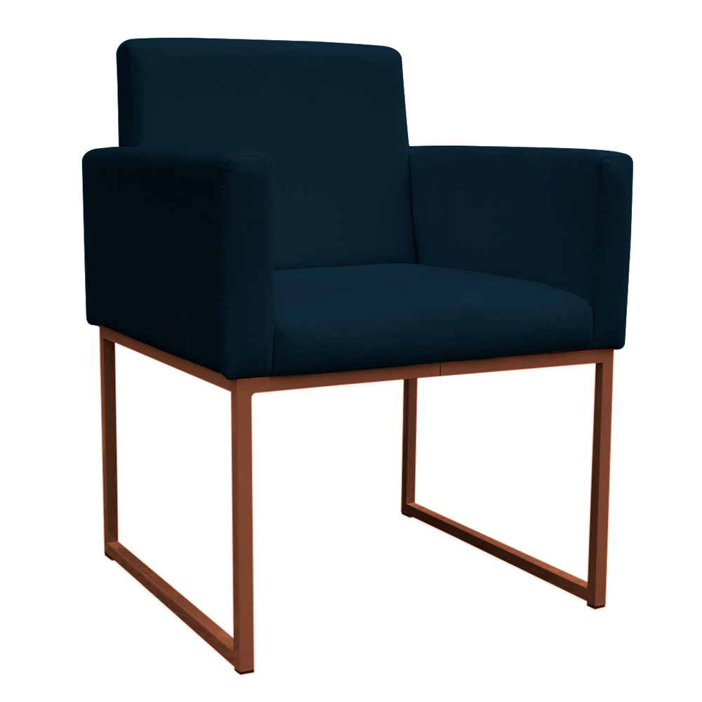Kit 2 Poltronas Decorativa Base De Ferro Bronze Veludo Azul Marinho - Montanaris Decor