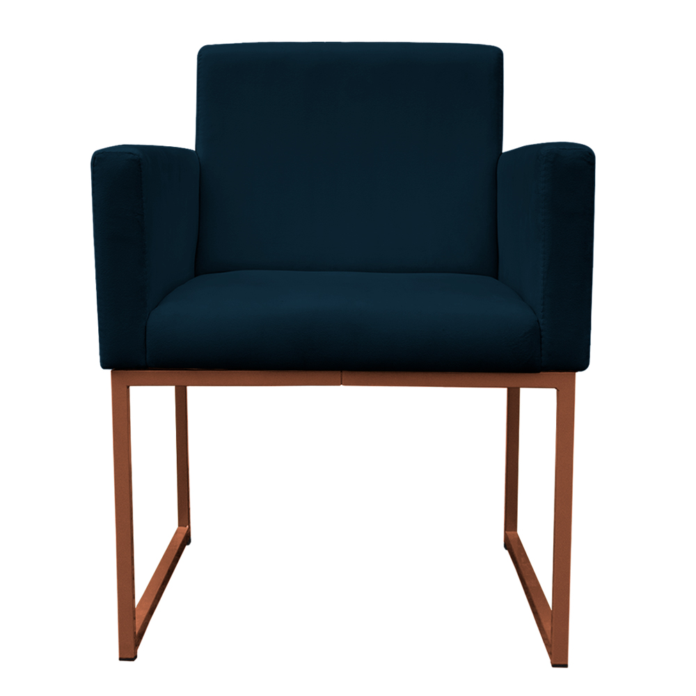 Kit 2 Poltronas Decorativa Base De Ferro Bronze Veludo Azul Marinho - Montanaris Decor