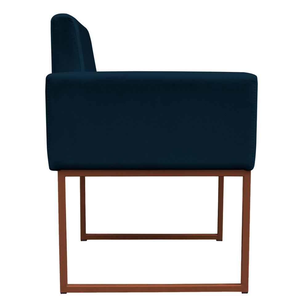 Kit 2 Poltronas Decorativa Base De Ferro Bronze Veludo Azul Marinho - Montanaris Decor