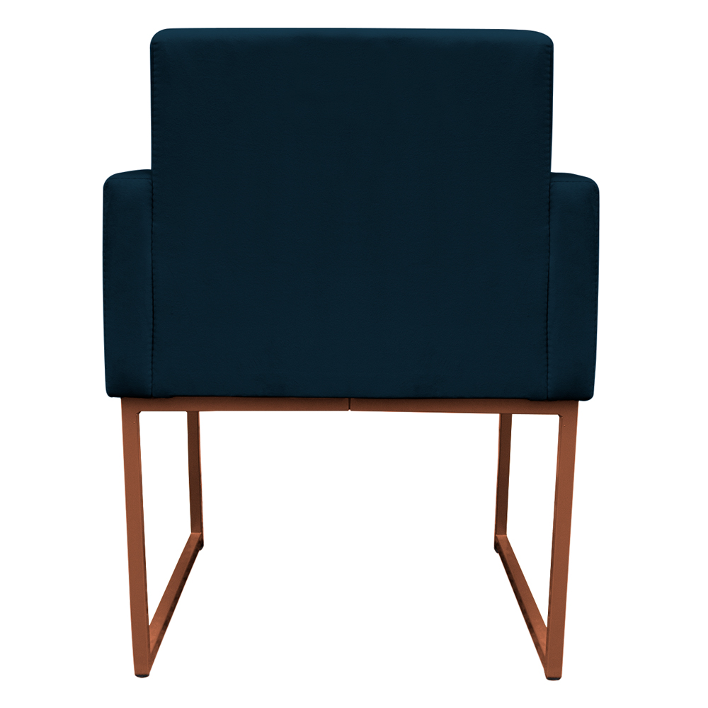 Kit 2 Poltronas Decorativa Base De Ferro Bronze Veludo Azul Marinho - Montanaris Decor