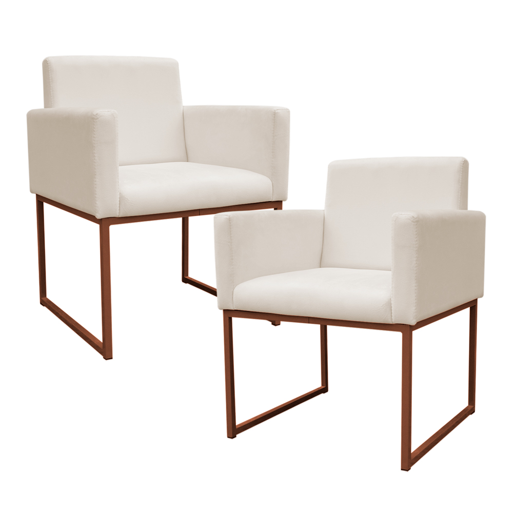 Kit 2 Poltronas Decorativa Base De Ferro Bronze Veludo Bege - Montanaris Decor
