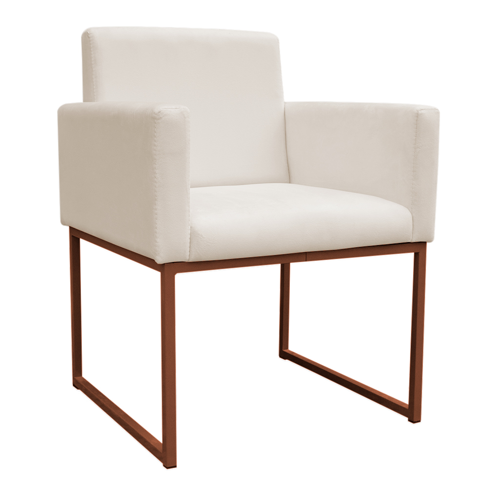 Kit 2 Poltronas Decorativa Base De Ferro Bronze Veludo Bege - Montanaris Decor