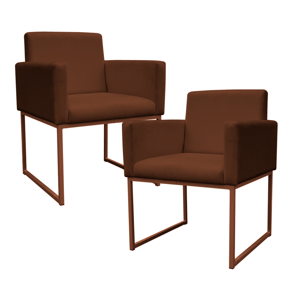 Kit 2 Poltronas Decorativa Base De Ferro Bronze Veludo Terracota - Montanaris Decor
