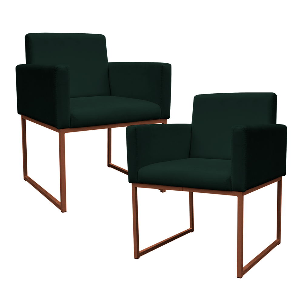 Kit 2 Poltronas Decorativa Base De Ferro Bronze Veludo Verde - Montanaris Decor