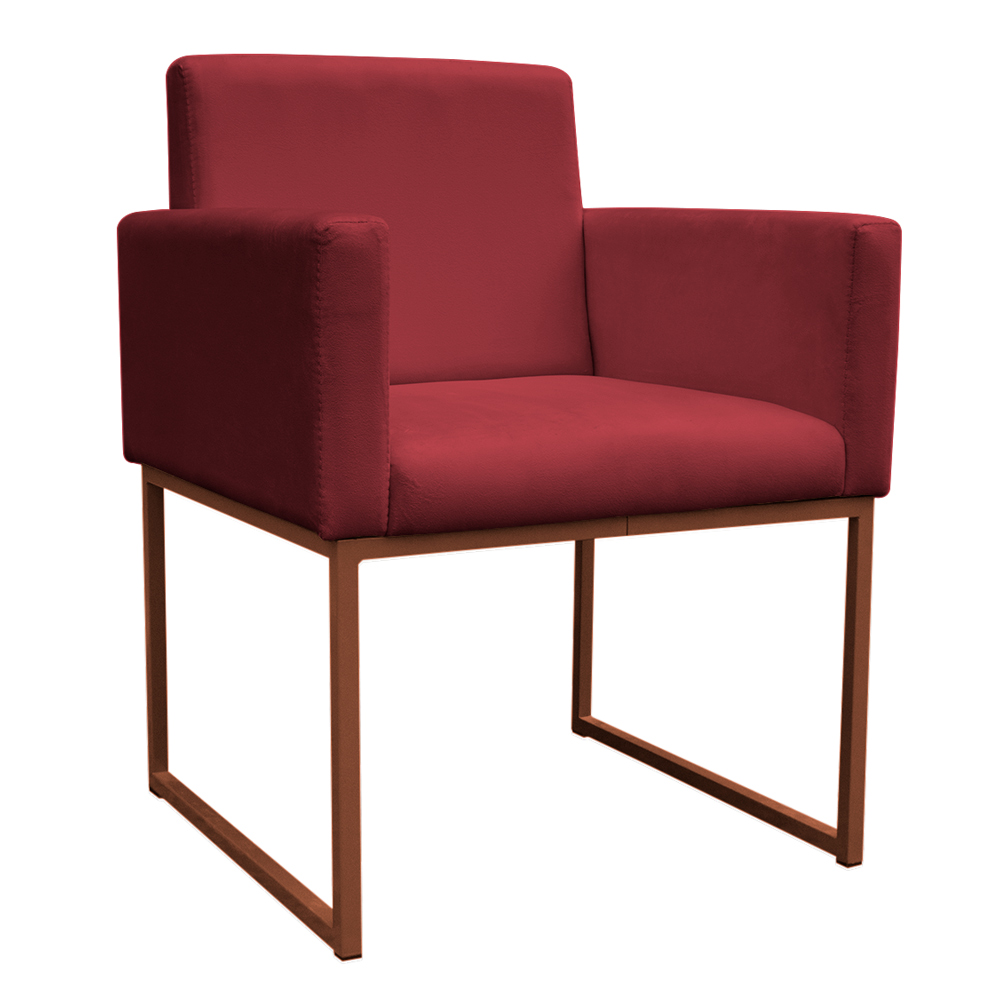 Kit 2 Poltronas Decorativa Base De Ferro Bronze Veludo Vermelho - Montanaris Decor