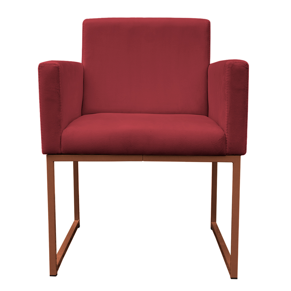 Kit 2 Poltronas Decorativa Base De Ferro Bronze Veludo Vermelho - Montanaris Decor