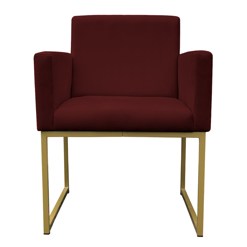 Kit 2 Poltronas Decorativa Base De Ferro Gold Veludo Bordô - Montanaris Decor