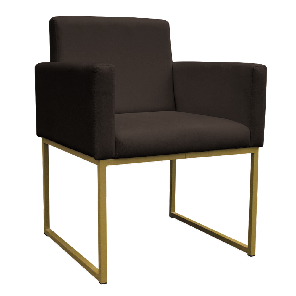 Kit 2 Poltronas Decorativa Base De Ferro Gold Veludo Marrom - Montanaris Decor