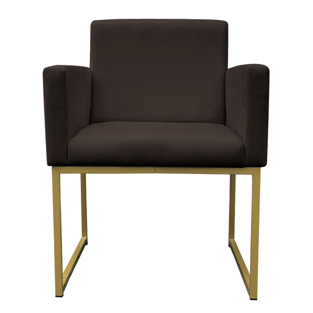 Kit 2 Poltronas Decorativa Base De Ferro Gold Veludo Marrom - Montanaris Decor