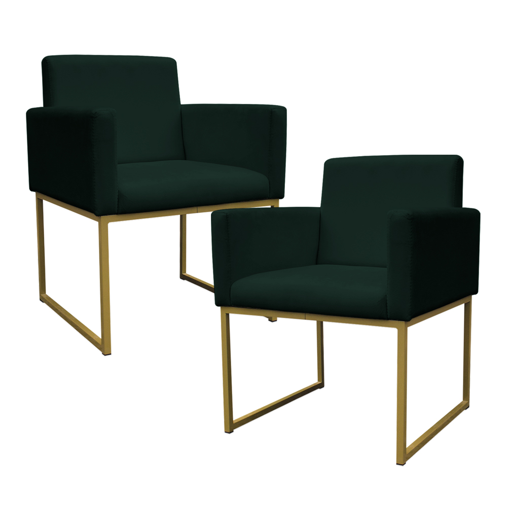 Kit 2 Poltronas Decorativa Base De Ferro Gold Veludo Verde - Montanaris Decor