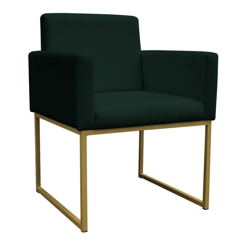 Kit 2 Poltronas Decorativa Base De Ferro Gold Veludo Verde - Montanaris Decor