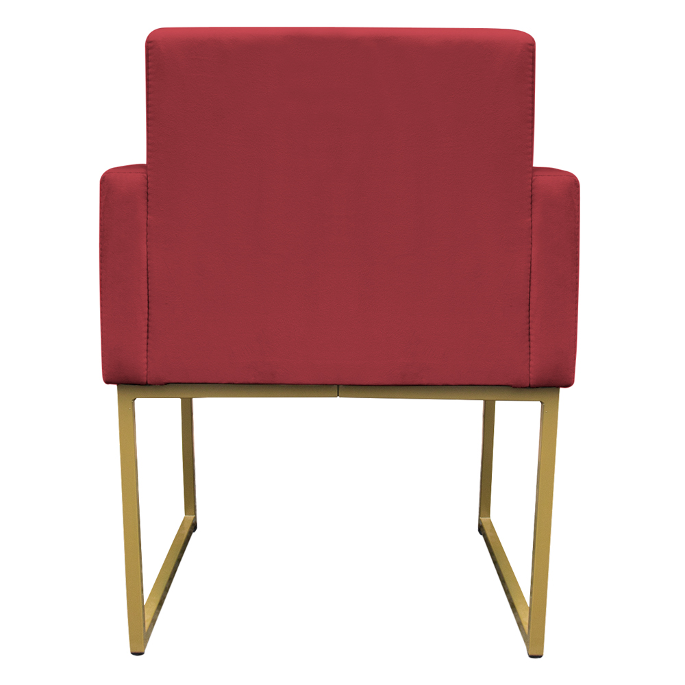 Kit 2 Poltronas Decorativa Base De Ferro Gold Veludo Vermelho - Montanaris Decor